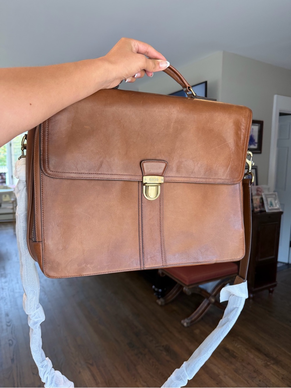 Coach Tan Leather Briefcase with Gold Hardware